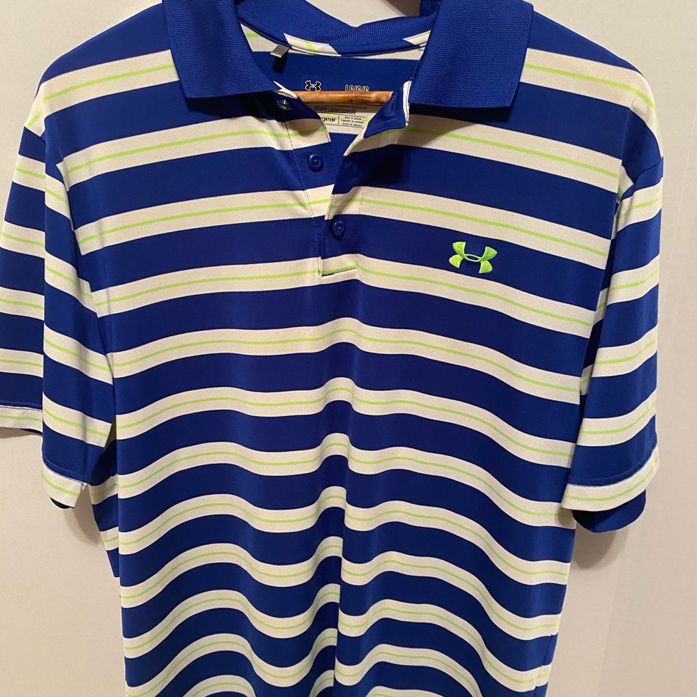 LG Blue and Green Polo Shirt with Bold Stripes